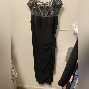 Alex Evenings Illusion Lace Formal Maxi Long Dress 16W Black Evening Gown